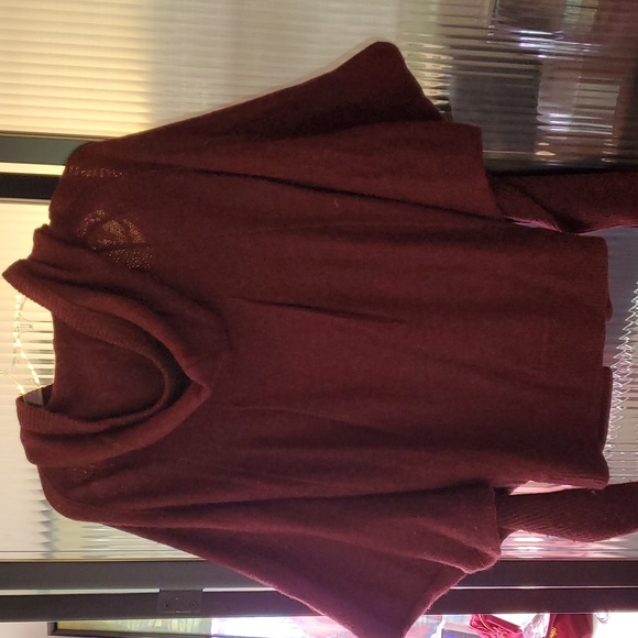 Moda International Cocoon Zip Up Hooded Sweater Burgundy size M - Picture 2 of 11